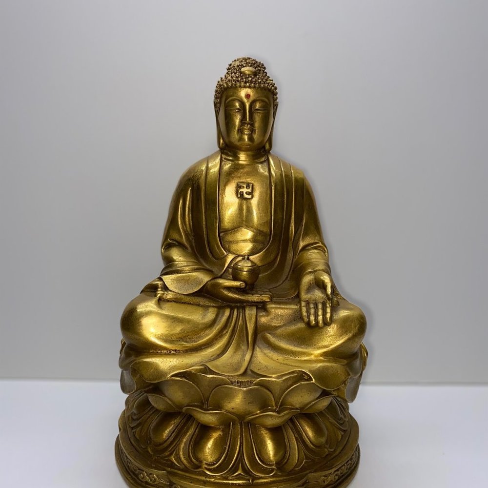 Siddhartha Gautama Buddha Sit Lotus Statue Bronze Gilt Sakyamuni Tathagata 9 In